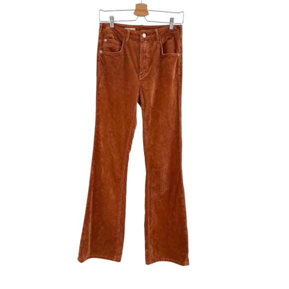 Anthropologie Pilcro The Icon Corduroy Pants Mid-Rise Wide Flared Rust Size 27 - Picture 2 of 15